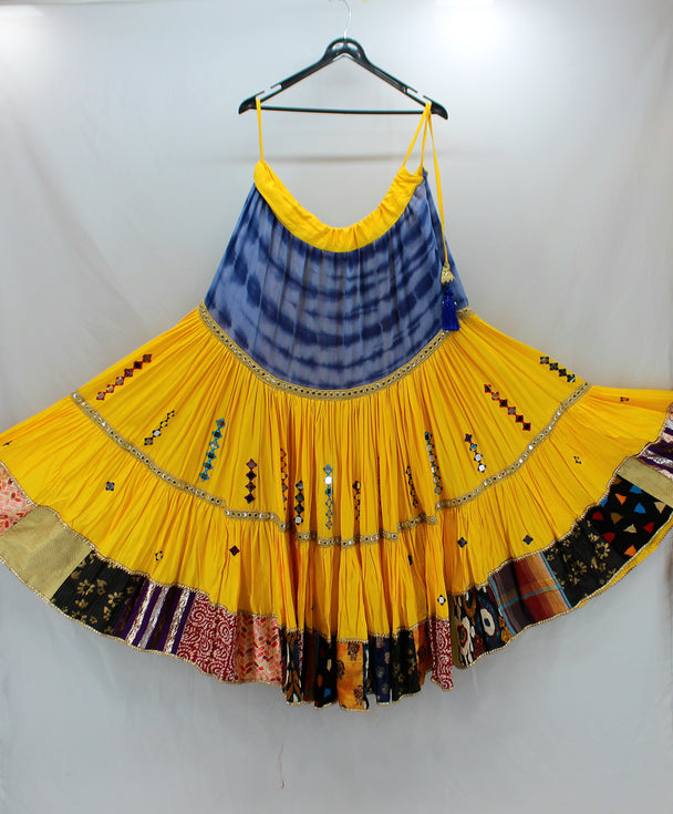 lengha yellow blue pattern with work
