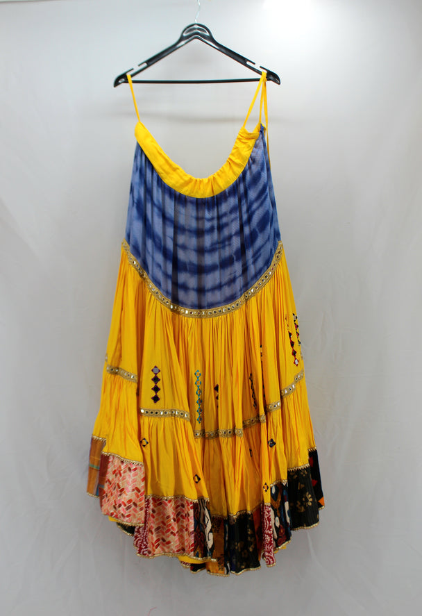 lengha yellow blue pattern with work