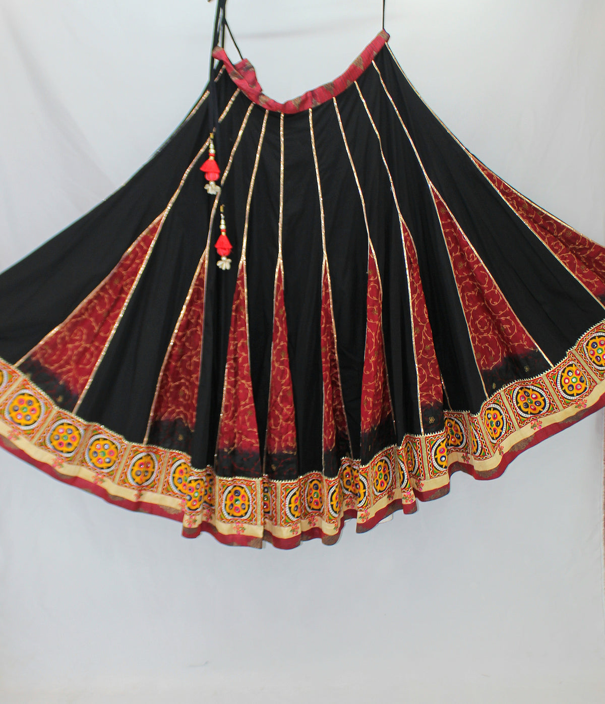 Black & Red Kali Lehenga with Embroidery & Mirror Work - LABEL KAVITA