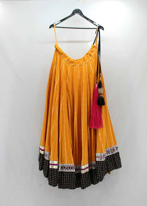 yellow lengha pure cotton weave