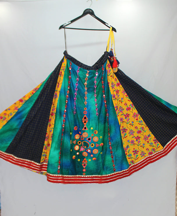 lehenga multi colour mirror hand work