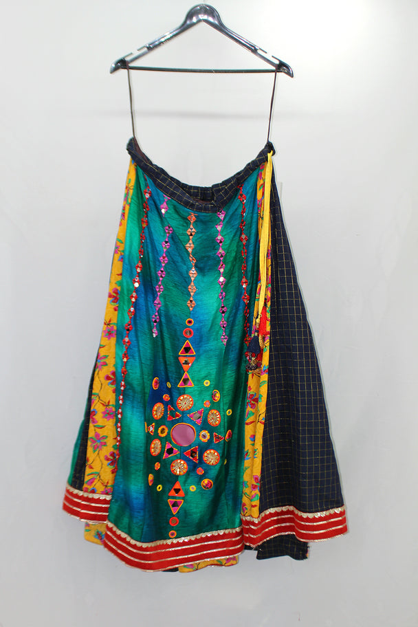 lehenga multi colour mirror hand work