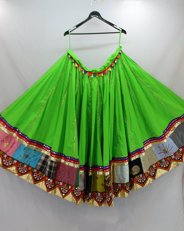 lehenga neon green hand patch work