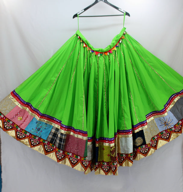 lehenga neon green hand patch work