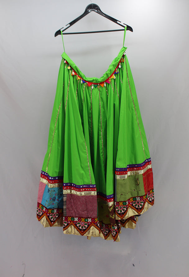 lehenga neon green hand patch work