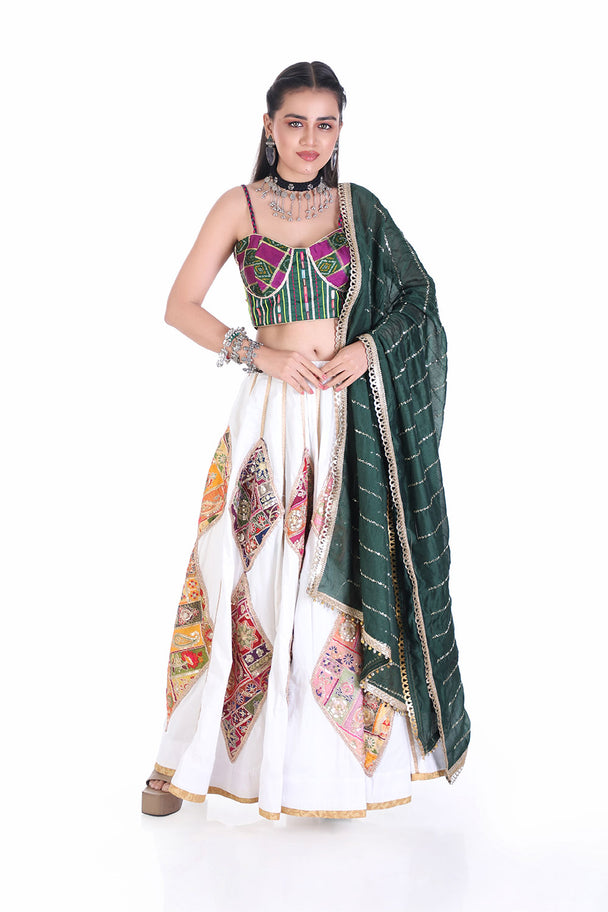 mirror handwork choli lehenga set with dupatta