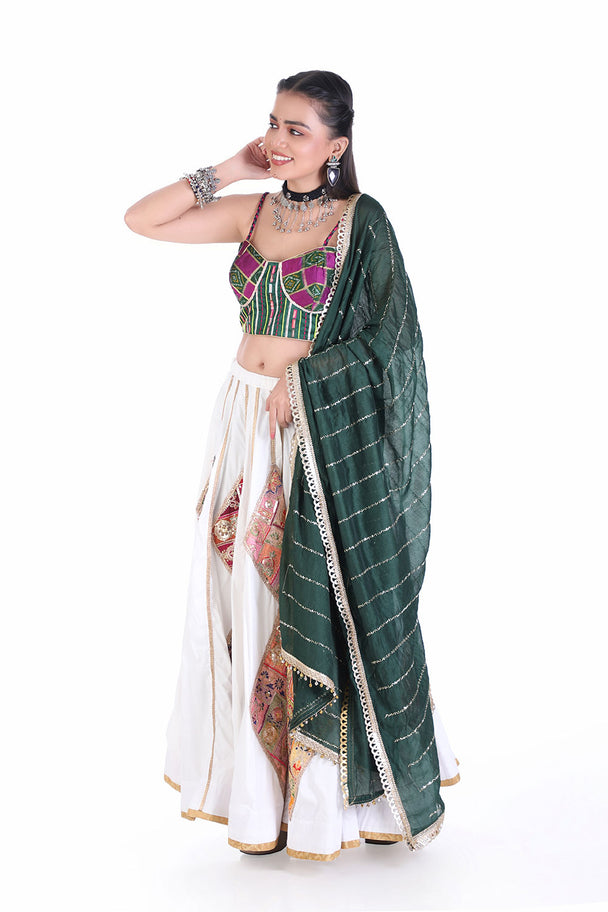 mirror handwork choli lehenga set with dupatta