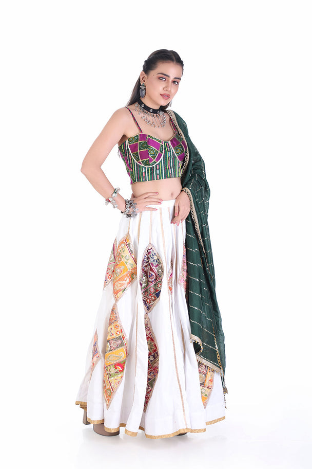 mirror handwork choli lehenga set with dupatta