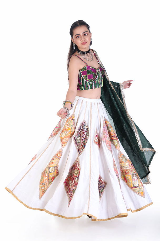 mirror handwork choli lehenga set with dupatta