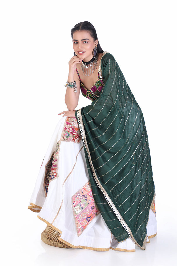 mirror handwork choli lehenga set with dupatta