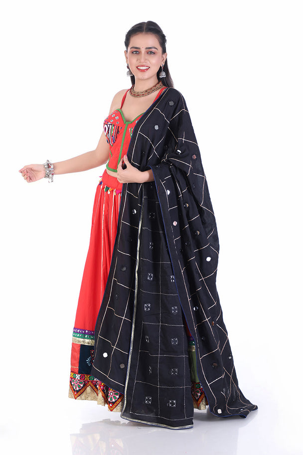 ethnic fusion red & black mirror work ensemble