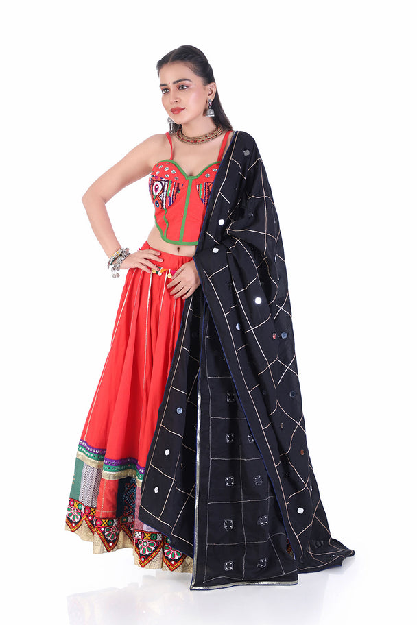 ethnic fusion red & black mirror work ensemble