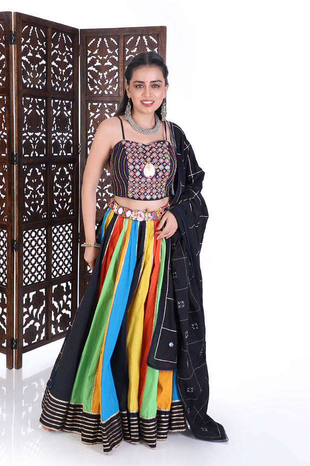 multicolor mirror work navratri lehenga set