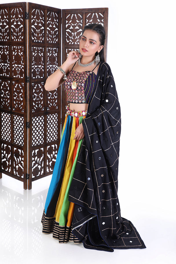 multicolor mirror work navratri lehenga set