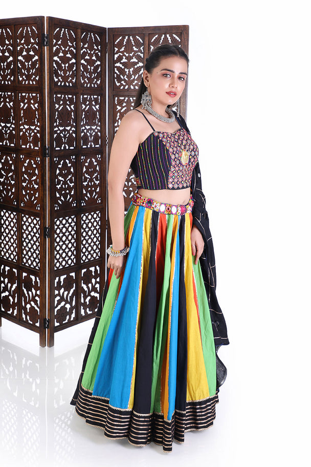 multicolor mirror work navratri lehenga set