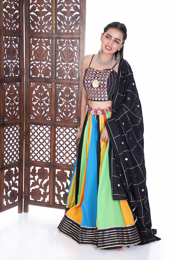 multicolor mirror work navratri lehenga set