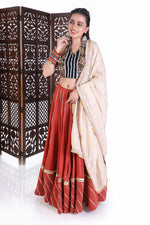 Chaniya Choli with Halter Neck Blouse & Rust Lehenga - image 2