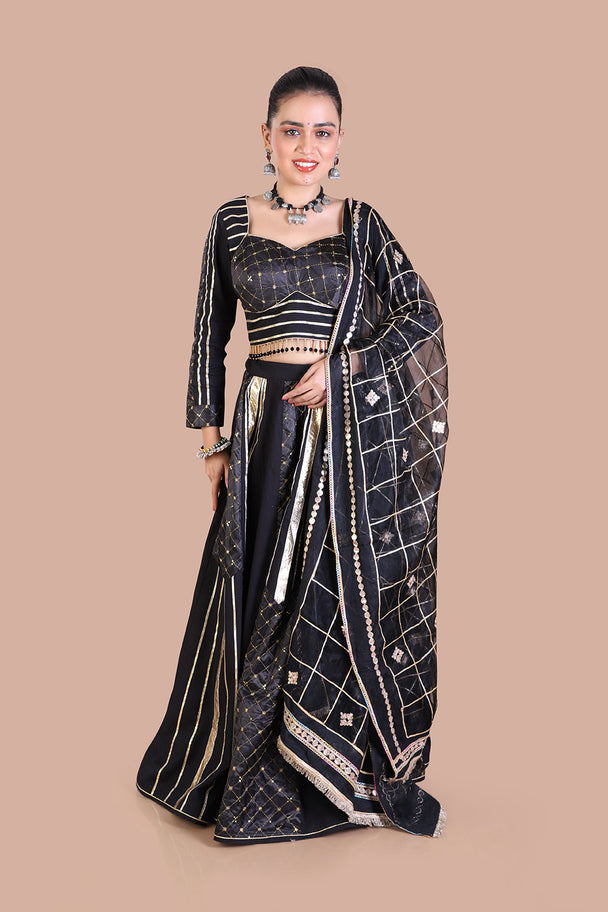 indo traditional silk black chaniya choli set