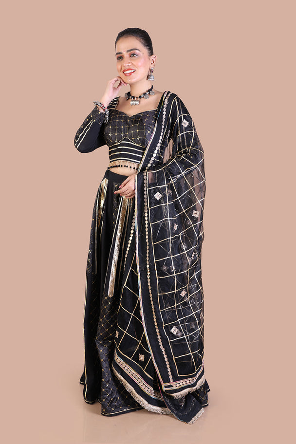 indo traditional silk black chaniya choli set