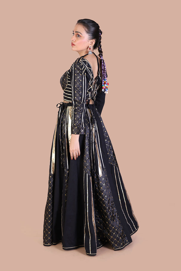 indo traditional silk black chaniya choli set