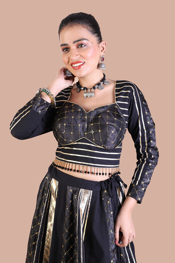 indo traditional silk black chaniya choli set