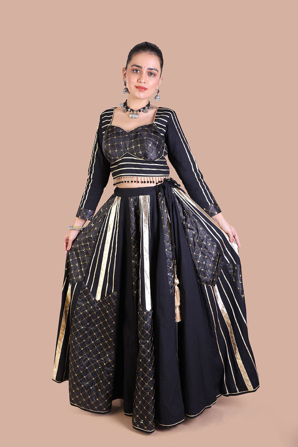 indo traditional silk black chaniya choli set