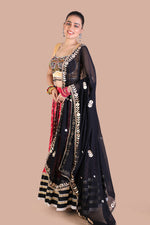 Print Lehenga with Gold Blouse & Black Dupatta - image 2
