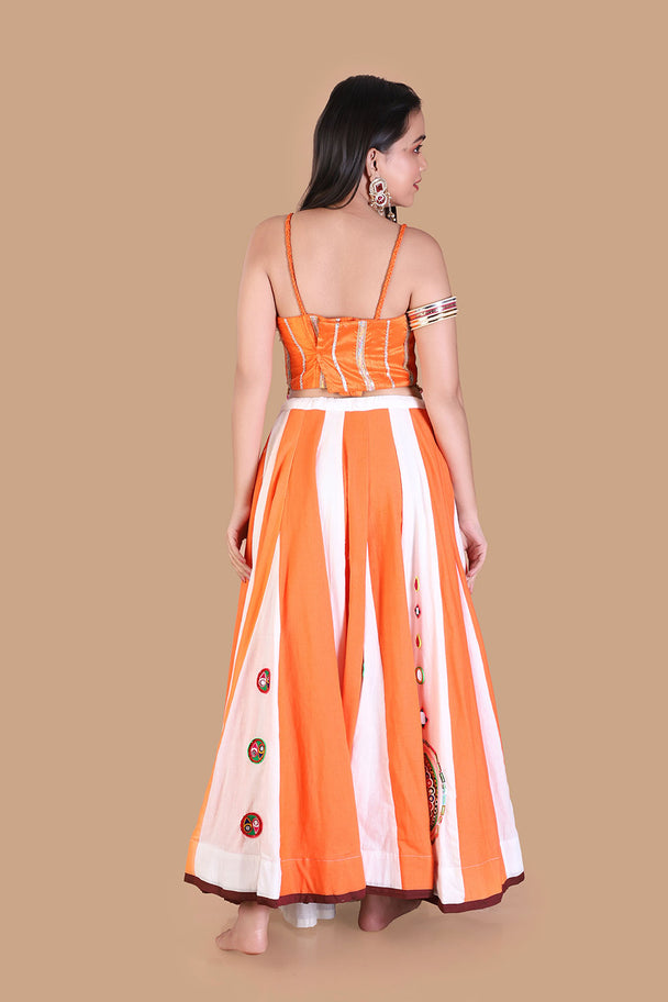 orange & white striped lehenga with embroidered blouse