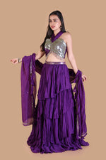 Royal Purple Tiered Lehenga Set - image 4