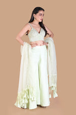 Pastel Mint Green Lehenga with Fringe Dupatta - LABEL KAVITA