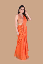 Vibrant Orange Saree with Embroidered Blouse - image 2