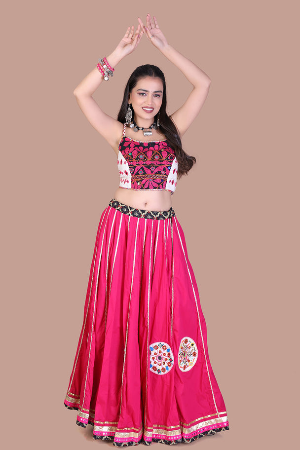 hot pink lehenga with black embroidered blouse & pink dupatta