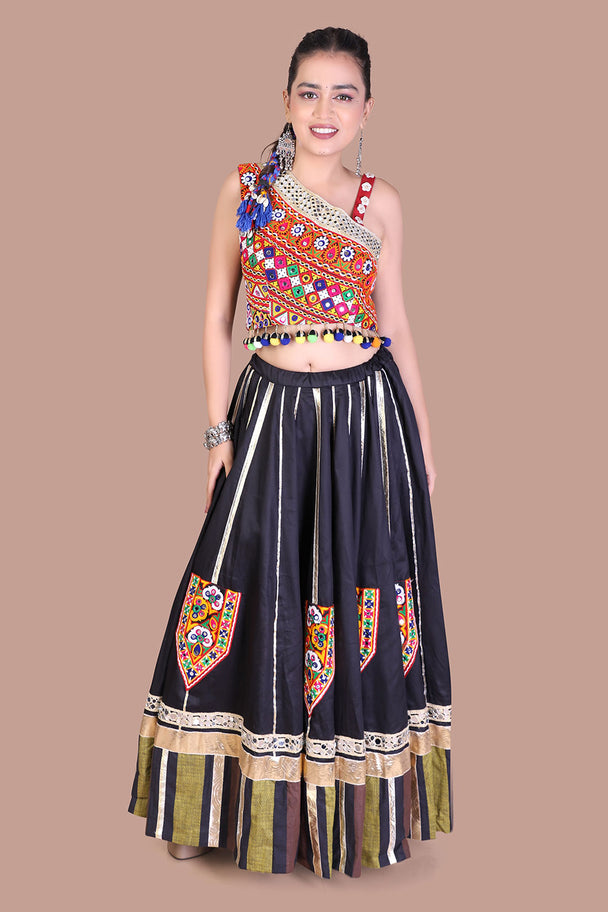 black & wine embroidered lehenga with statement blouse