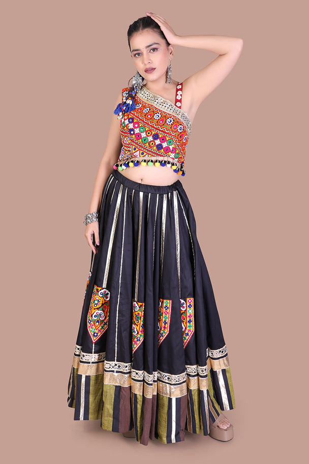 black & wine embroidered lehenga with statement blouse