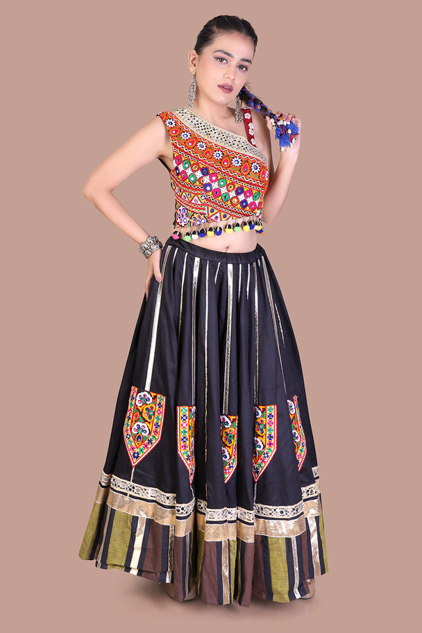 black & wine embroidered lehenga with statement blouse
