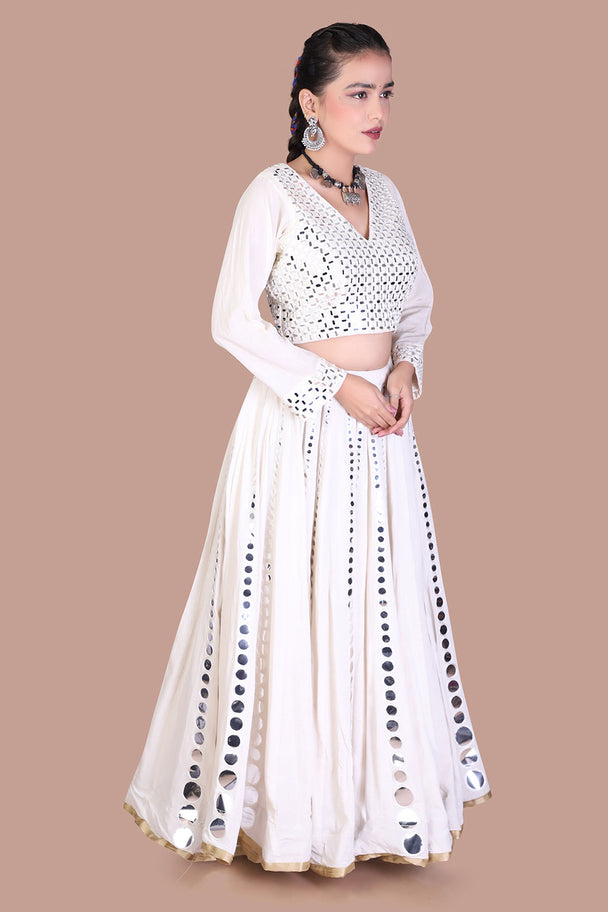 ivory embroidered lehenga choli with soft gold detailing