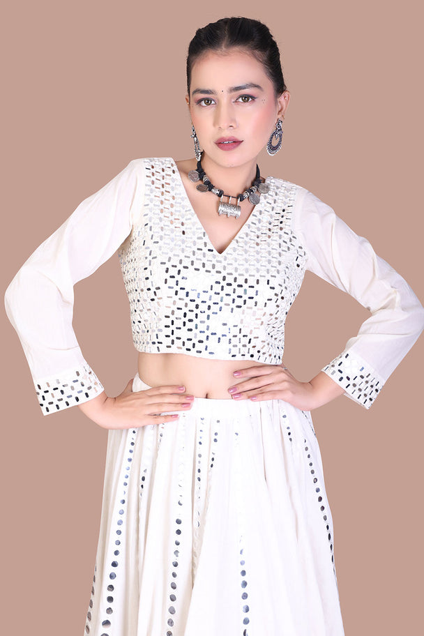ivory embroidered lehenga choli with soft gold detailing