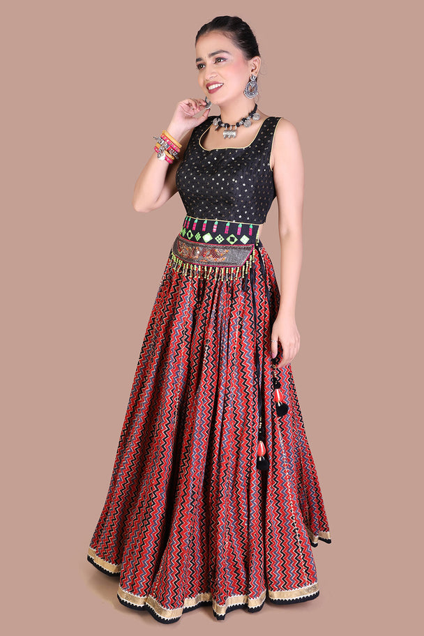 black & wine mirror work lehenga choli set