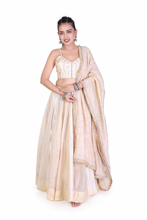 champagne ivory lehenga choli with delicate embroidery & dupatta