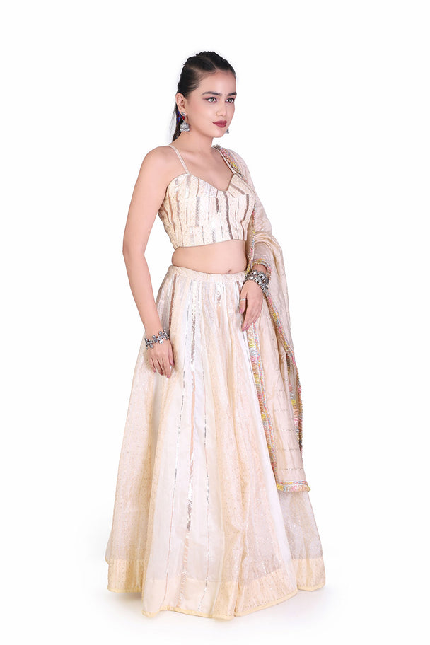champagne ivory lehenga choli with delicate embroidery & dupatta