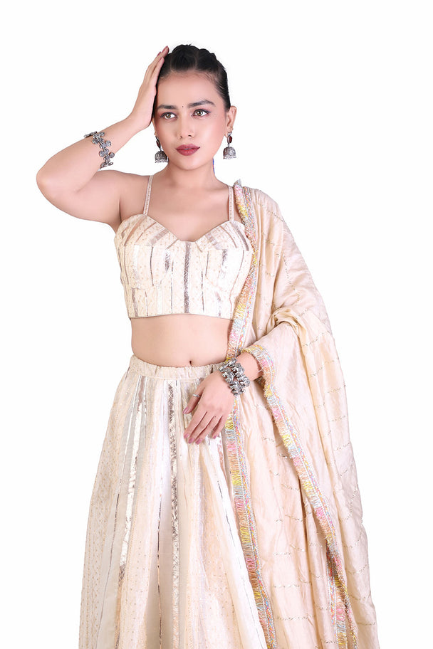 champagne ivory lehenga choli with delicate embroidery & dupatta