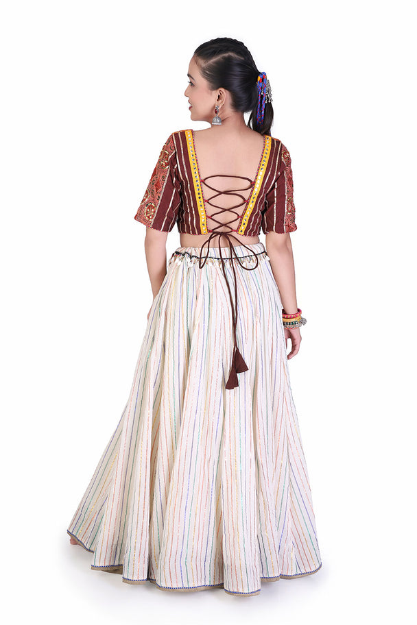 ivory lehenga with orange embroidered blouse & coordinated dupatta