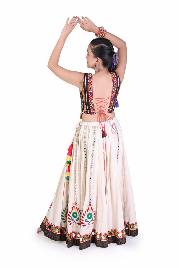 ivory multicolor printed lehenga with embroidered blouse