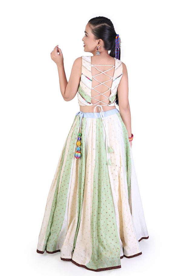 ivory & mint green floral lehenga with embroidered blouse