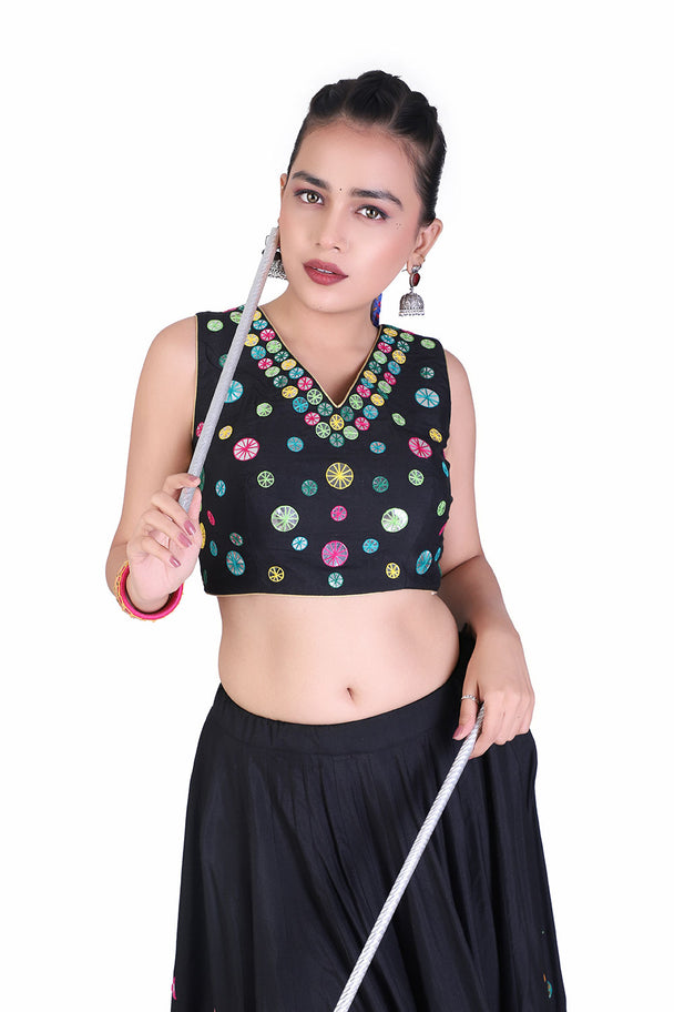 black & silver mirror work lehenga choli set