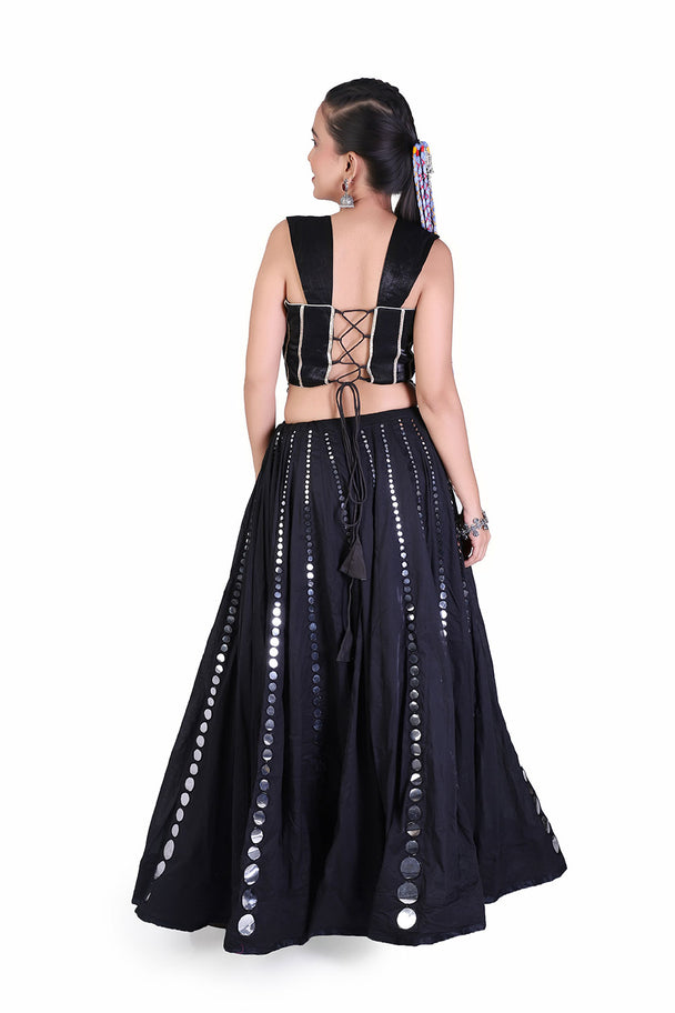 black & silver mirror work lehenga choli set