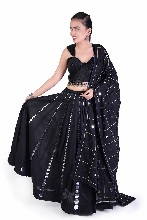 black & silver mirror work lehenga choli set