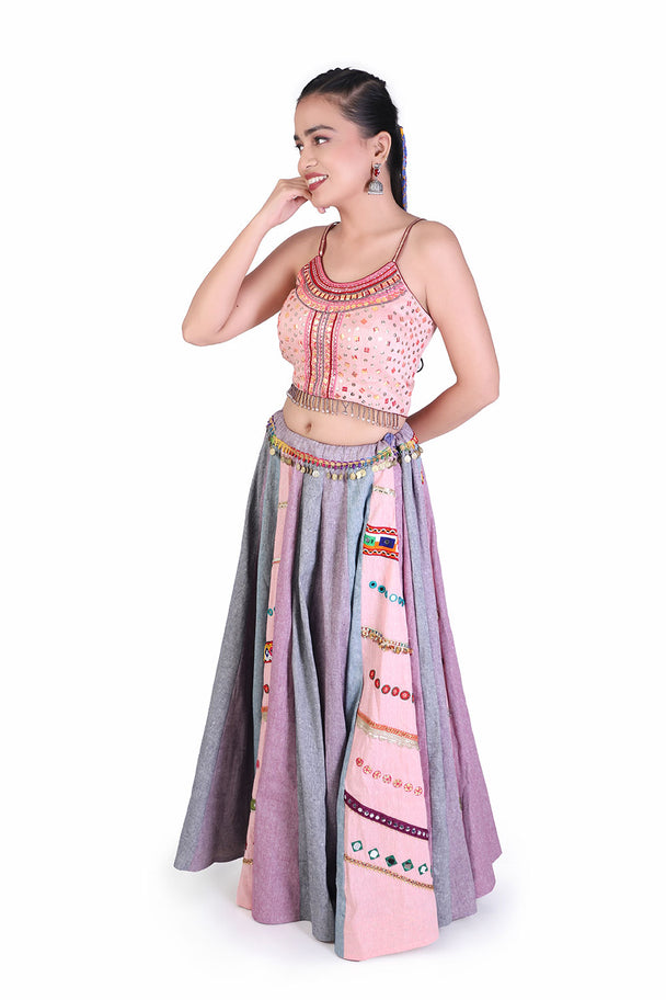 pastel pink & lavender lehenga with embroidered blouse & dupatta