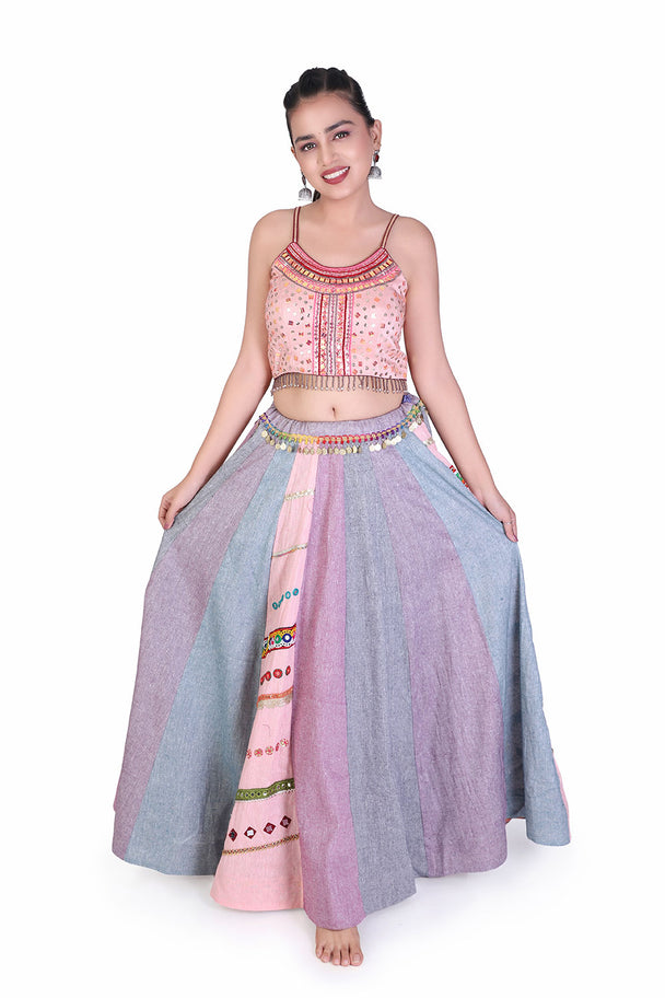 pastel pink & lavender lehenga with embroidered blouse & dupatta