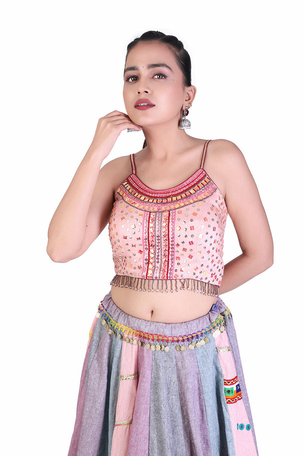 pastel pink & lavender lehenga with embroidered blouse & dupatta